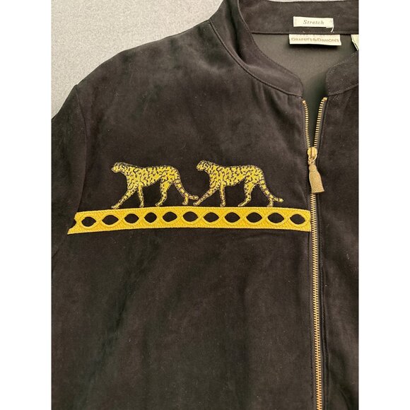 Drapers & Damons XL Black Stretch Jacket With Yellow Cheetah Embroidery & Gold Z - Picture 6 of 9